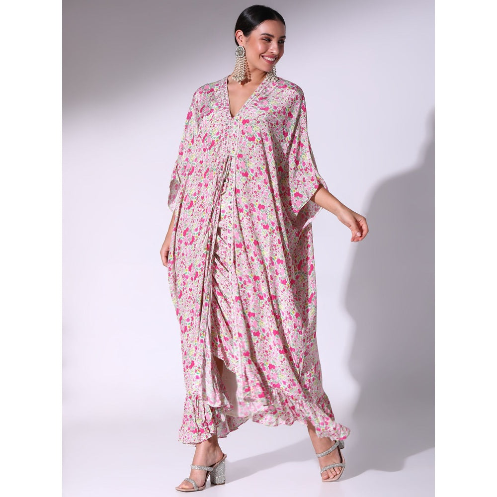 Sakshi Girri Pink Floral Kaftan with Drawstring Skirt (Set of 2)