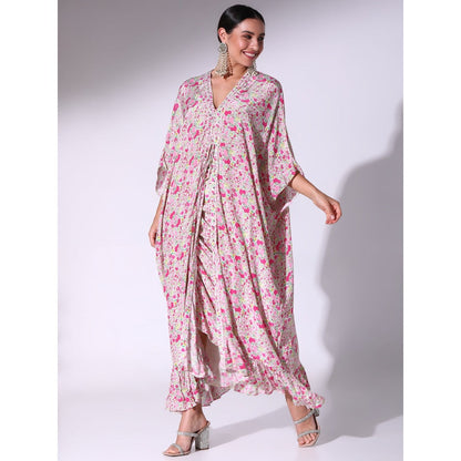 Sakshi Girri Pink Floral Kaftan with Drawstring Skirt (Set of 2)