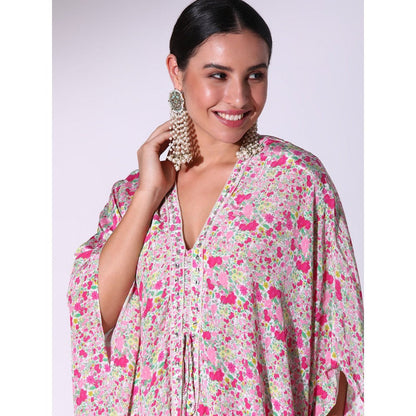Sakshi Girri Pink Floral Kaftan with Drawstring Skirt (Set of 2)