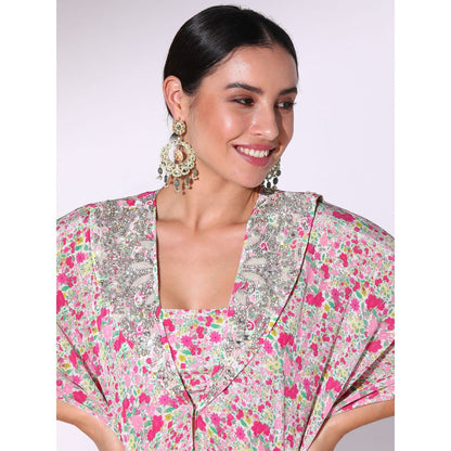 Sakshi Girri Pink Ruffled Kaftan with Bustier and Dhoti Pant (Set of 3)