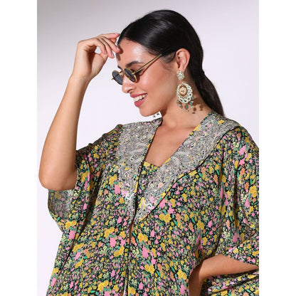 Sakshi Girri Black Ruffled Kaftan with Bustier and Dhoti Pant (Set of 3)