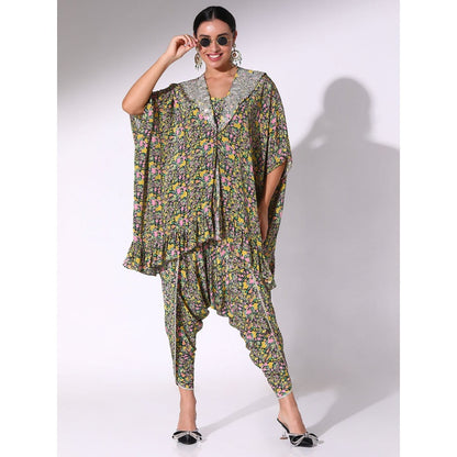 Sakshi Girri Black Ruffled Kaftan with Bustier and Dhoti Pant (Set of 3)