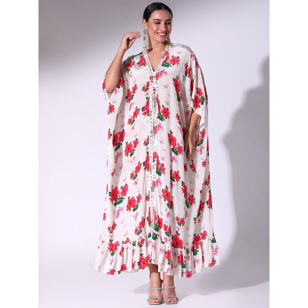 Sakshi Girri Off White Poppy Floral Kaftan with Drawstring Skirt (Set of 2)