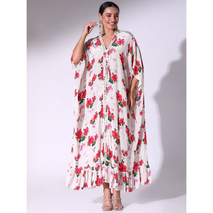 Sakshi Girri Off White Poppy Floral Kaftan with Drawstring Skirt (Set of 2)