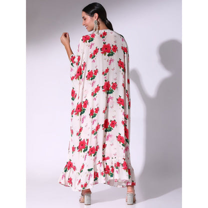 Sakshi Girri Off White Poppy Floral Kaftan with Drawstring Skirt (Set of 2)