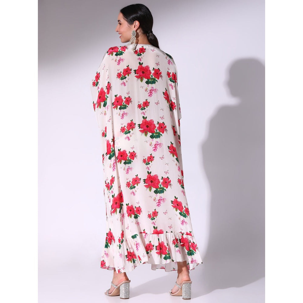Sakshi Girri Off White Poppy Floral Kaftan with Drawstring Skirt (Set of 2)