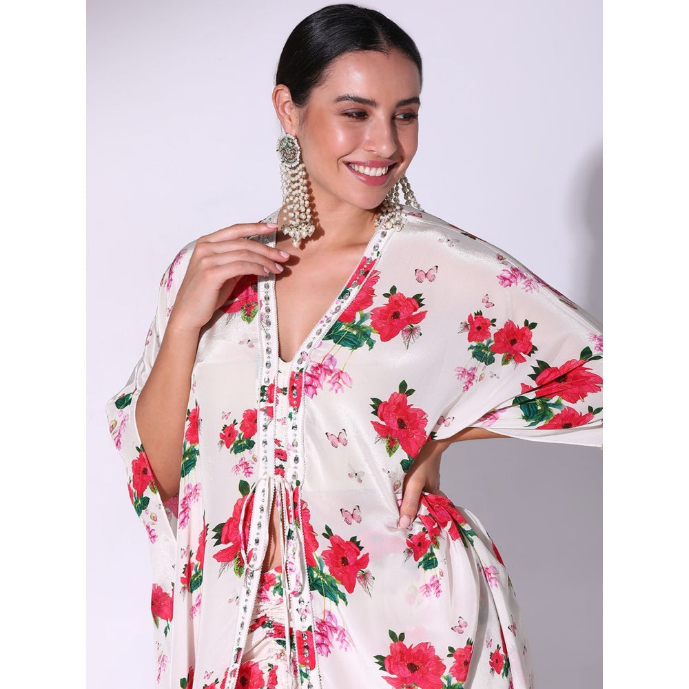 Sakshi Girri Off White Poppy Floral Kaftan with Drawstring Skirt (Set of 2)