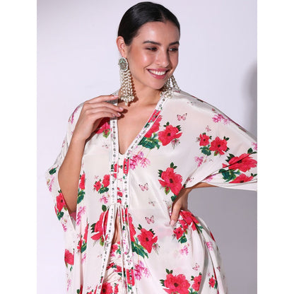 Sakshi Girri Off White Poppy Floral Kaftan with Drawstring Skirt (Set of 2)
