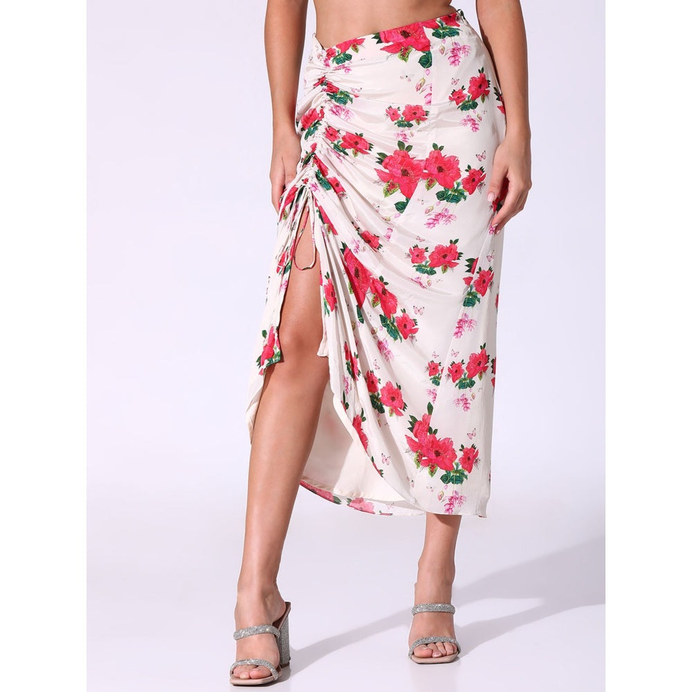 Sakshi Girri Off White Poppy Floral Kaftan with Drawstring Skirt (Set of 2)