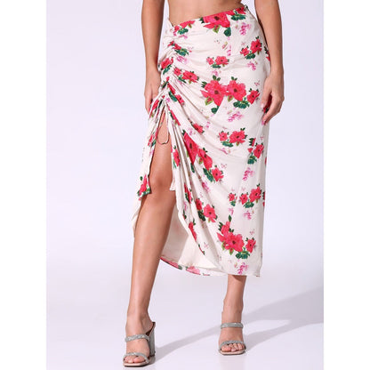 Sakshi Girri Off White Poppy Floral Kaftan with Drawstring Skirt (Set of 2)