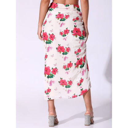 Sakshi Girri Off White Poppy Floral Kaftan with Drawstring Skirt (Set of 2)