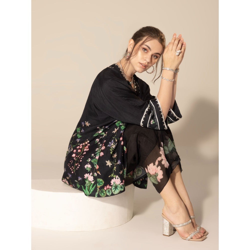Sakshi Girri Black Botanical Printed Co-Ord (Set of 3)