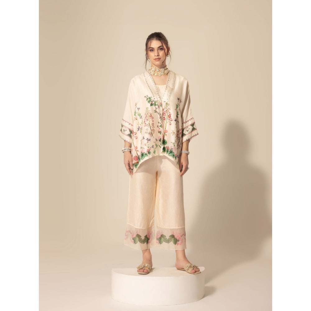 Sakshi Girri Cream Botanical Printed Co-Ord (Set of 3)