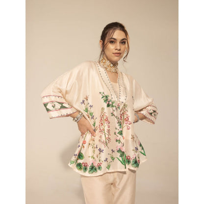 Sakshi Girri Cream Botanical Printed Co-Ord (Set of 3)