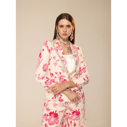 Sakshi Girri Pink Botanical Printed Blazer with Sharara (Set of 2)
