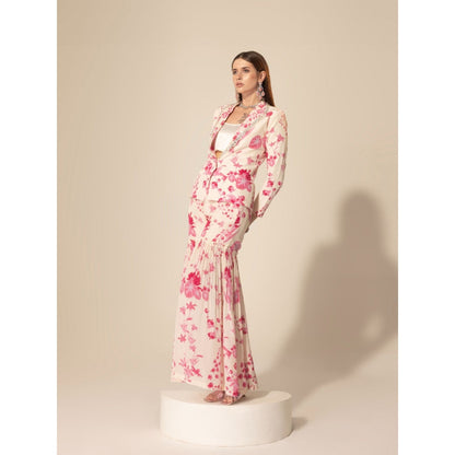 Sakshi Girri Pink Botanical Printed Blazer with Sharara (Set of 2)