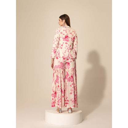 Sakshi Girri Pink Botanical Printed Blazer with Sharara (Set of 2)