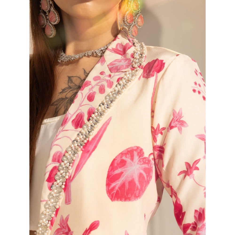 Sakshi Girri Pink Botanical Printed Blazer with Sharara (Set of 2)