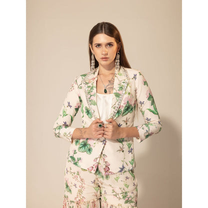 Sakshi Girri Ivory Botanical Printed Blazer with Sharara (Set of 2)
