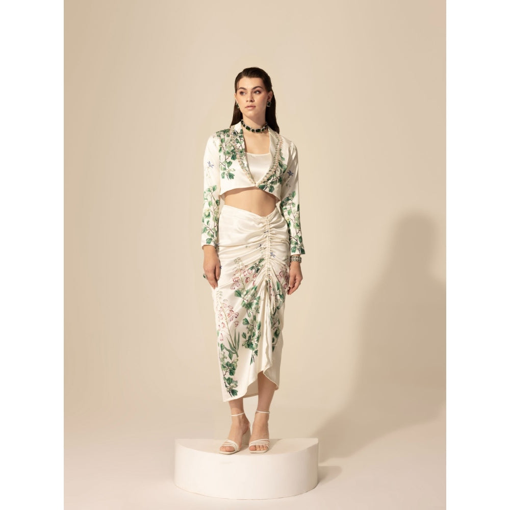 Sakshi Girri Off White Botanical Cropped Blazer with Skirt (Set of 2)