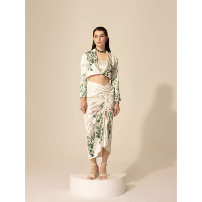 Sakshi Girri Off White Botanical Cropped Blazer with Skirt (Set of 2)