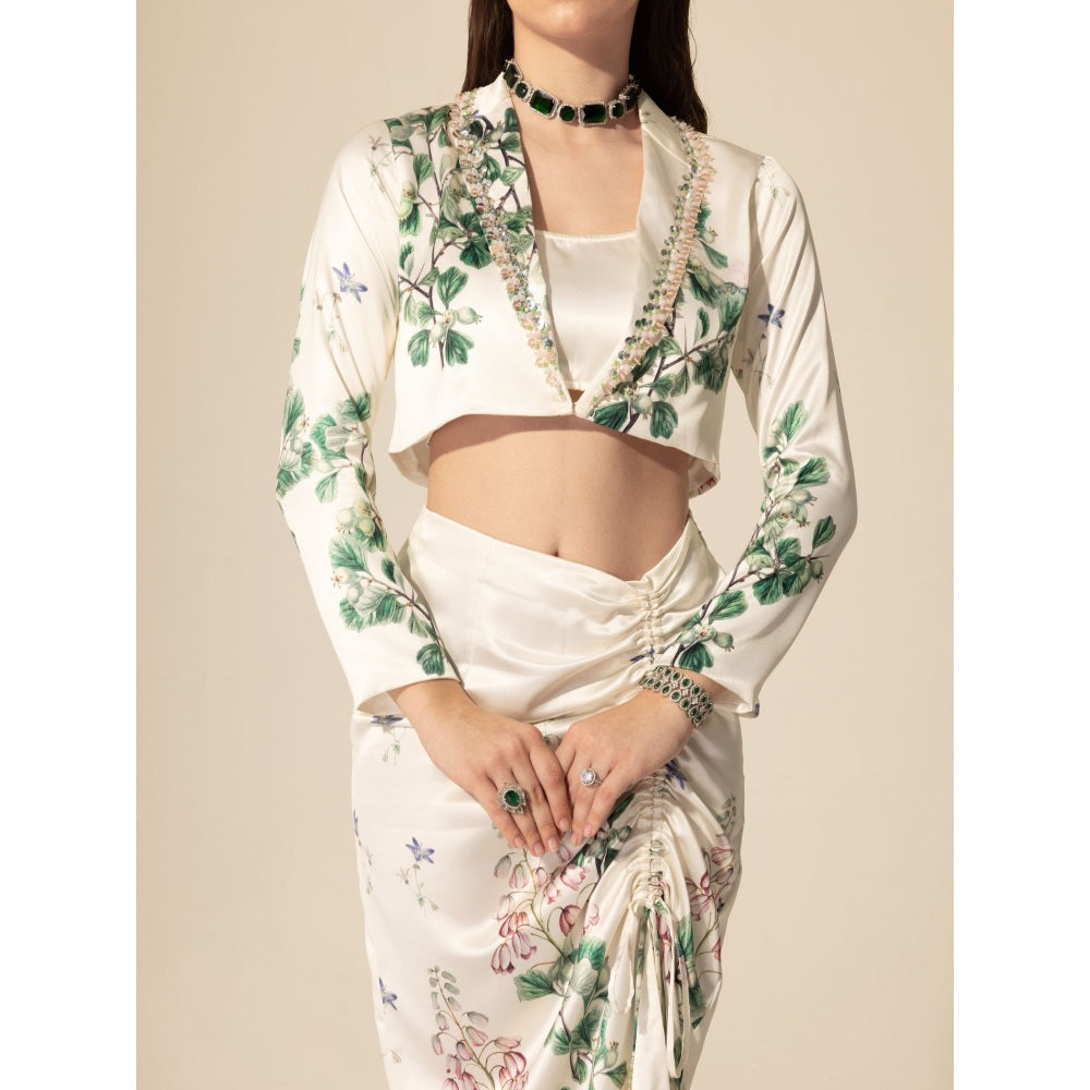 Sakshi Girri Off White Botanical Cropped Blazer with Skirt (Set of 2)