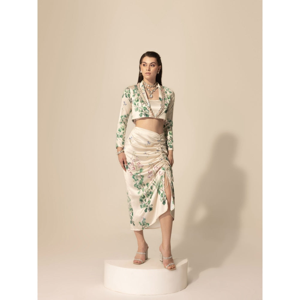 Sakshi Girri Beige Botanical Cropped Blazer with Skirt (Set of 2)