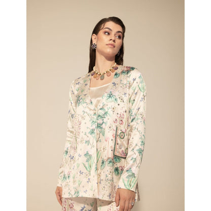 Sakshi Girri Beige Botanical Embellished Top with Culottes (Set of 2)