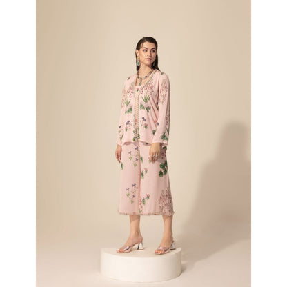 Sakshi Girri Blush Pink Botanical Top with Culottes (Set of 2)