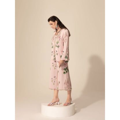 Sakshi Girri Blush Pink Botanical Top with Culottes (Set of 2)