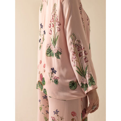 Sakshi Girri Blush Pink Botanical Top with Culottes (Set of 2)
