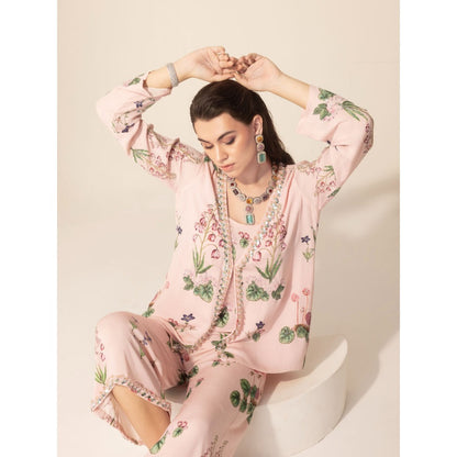 Sakshi Girri Blush Pink Botanical Top with Culottes (Set of 2)