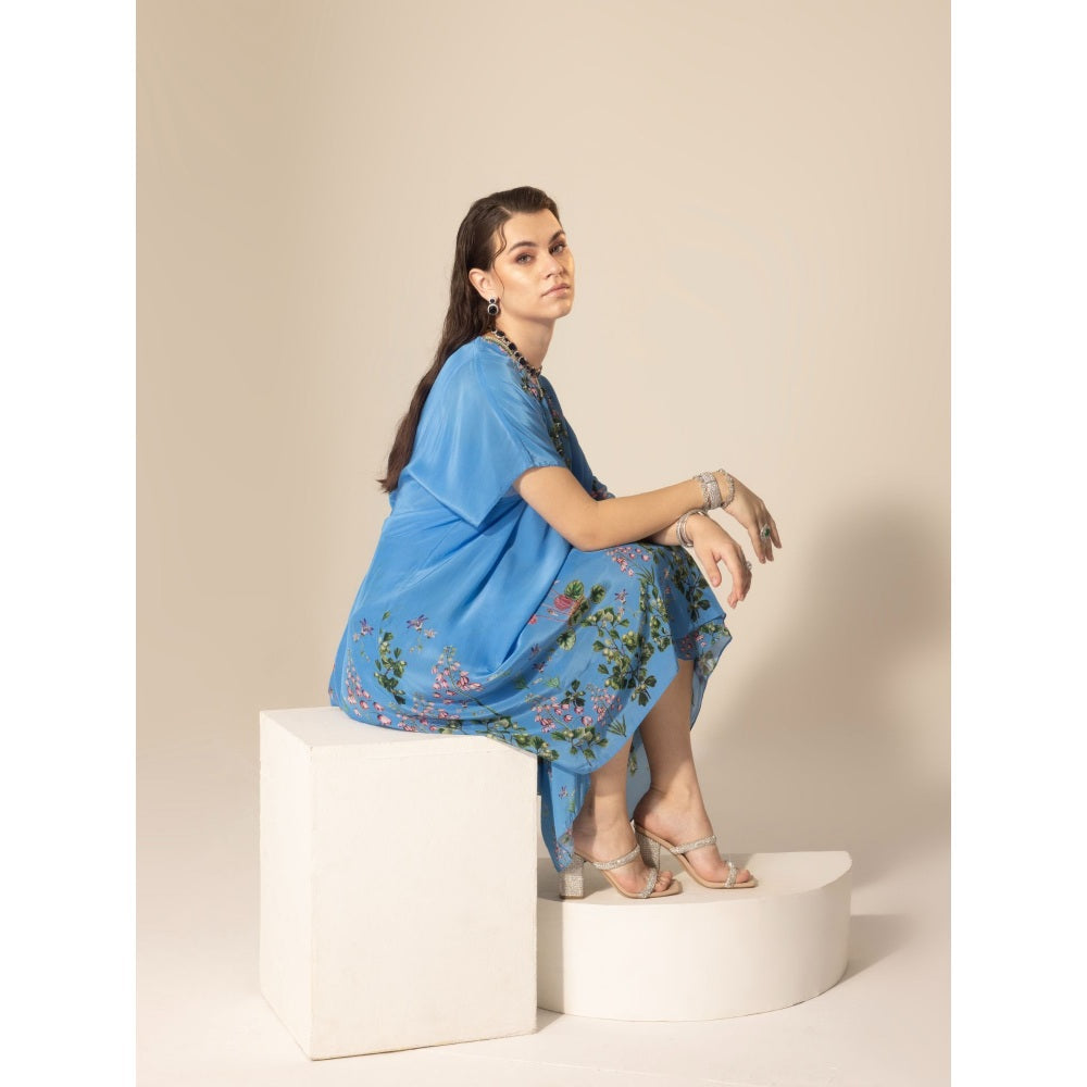 Sakshi Girri Light Blue Asymmetric Kaftan with Skirt (Set of 2)