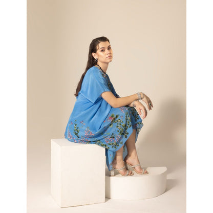 Sakshi Girri Light Blue Asymmetric Kaftan with Skirt (Set of 2)