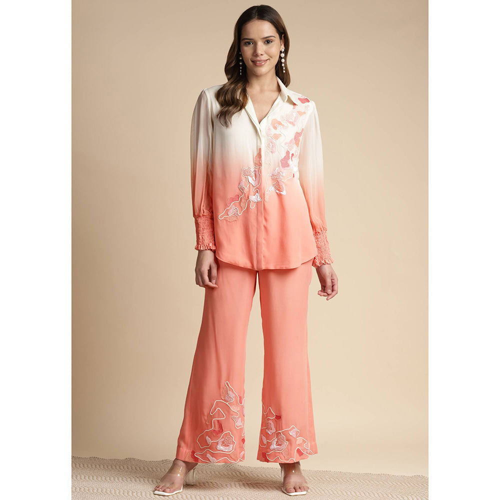 SAKSHI KHETTERPAL Peach Ombre Embroidered Co-Ord (Set of 2)