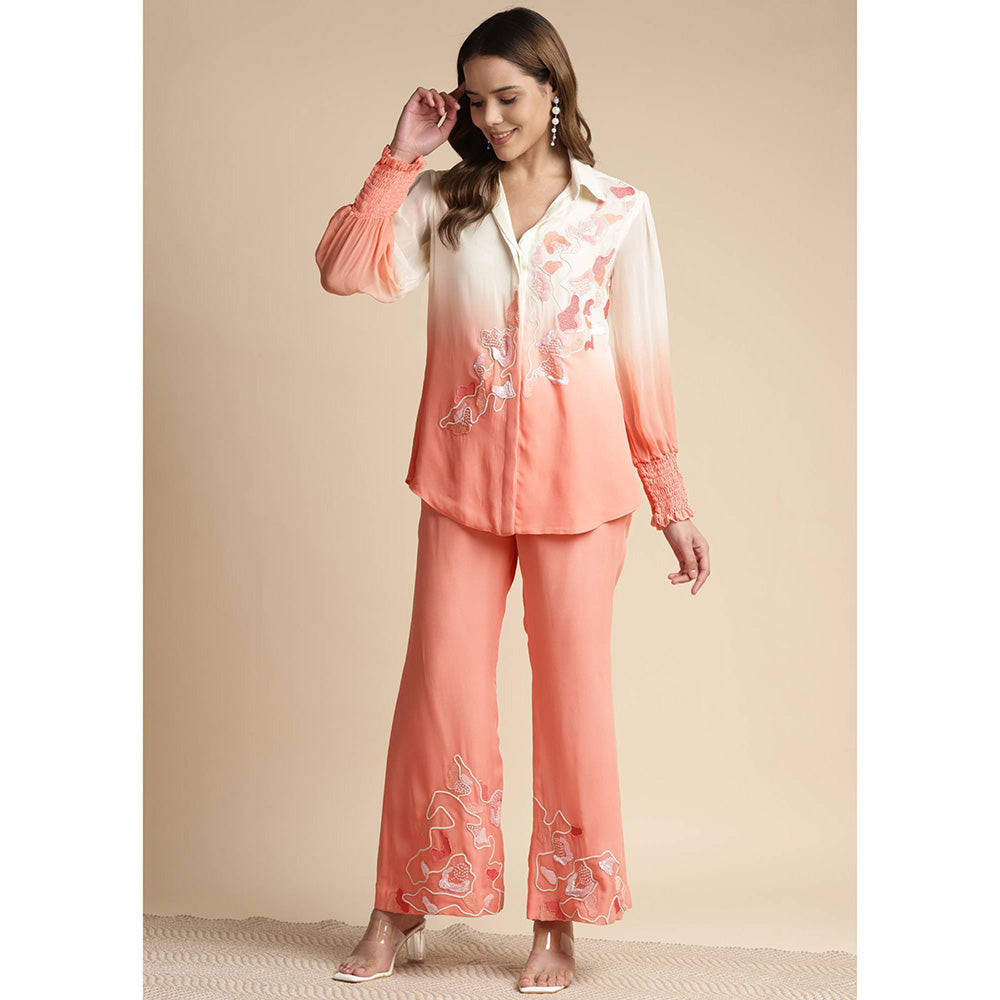 SAKSHI KHETTERPAL Peach Ombre Embroidered Co-Ord (Set of 2)