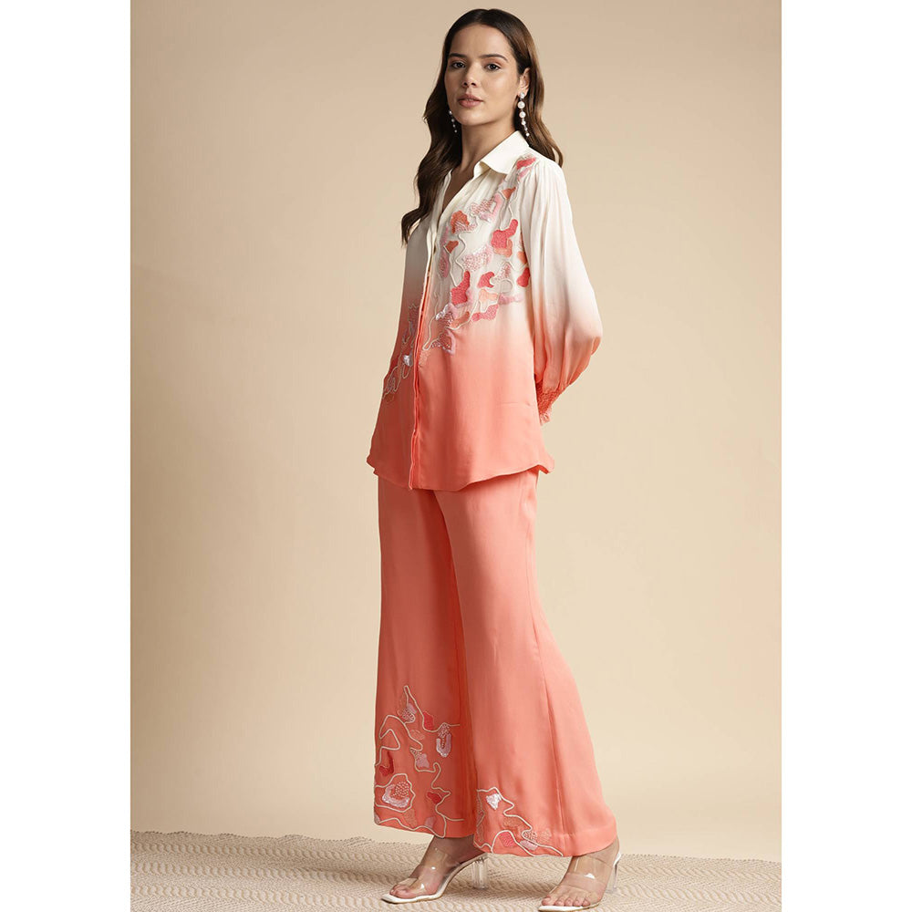 SAKSHI KHETTERPAL Peach Ombre Embroidered Co-Ord (Set of 2)