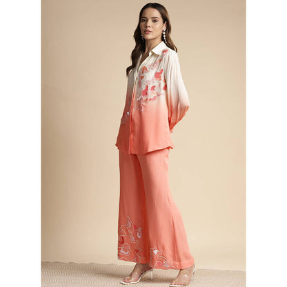 SAKSHI KHETTERPAL Peach Ombre Embroidered Co-Ord (Set of 2)