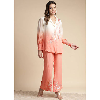 SAKSHI KHETTERPAL Peach Ombre Embroidered Co-Ord (Set of 2)