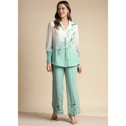 SAKSHI KHETTERPAL Mint Green Ombre Embroidered Co-Ord (Set of 2)