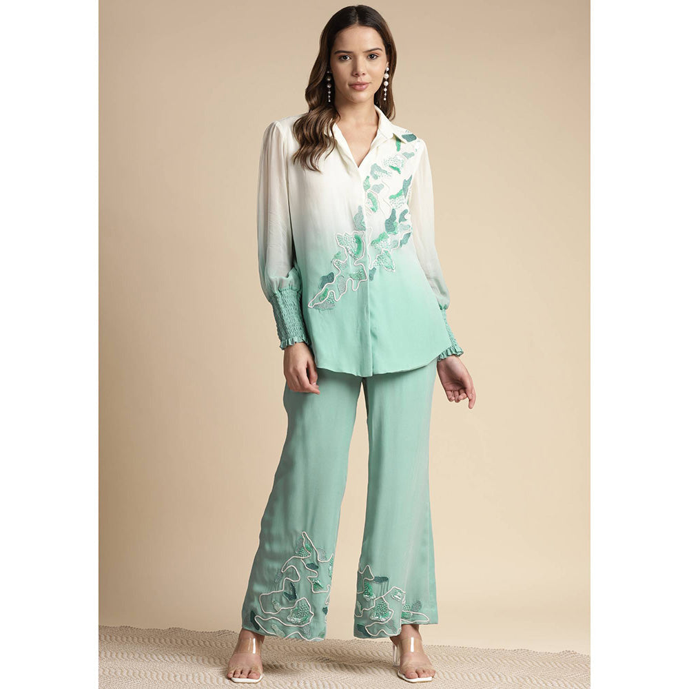 SAKSHI KHETTERPAL Mint Green Ombre Embroidered Co-Ord (Set of 2)