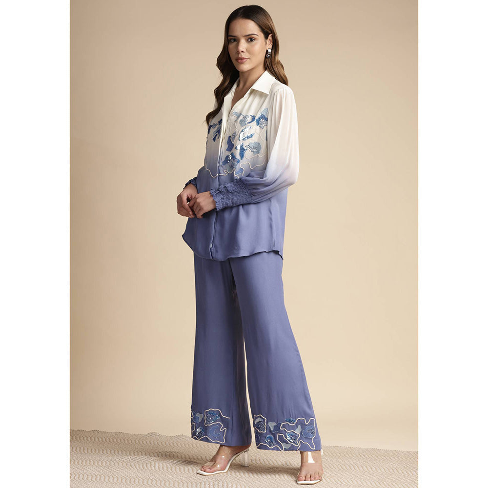 SAKSHI KHETTERPAL Very Peri Purple Ombre Embroidered Co-Ord (Set of 2)