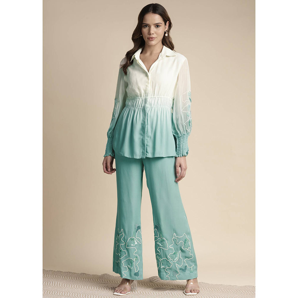 SAKSHI KHETTERPAL Mint Green Ombre Elasticated Co-Ord (Set of 2)