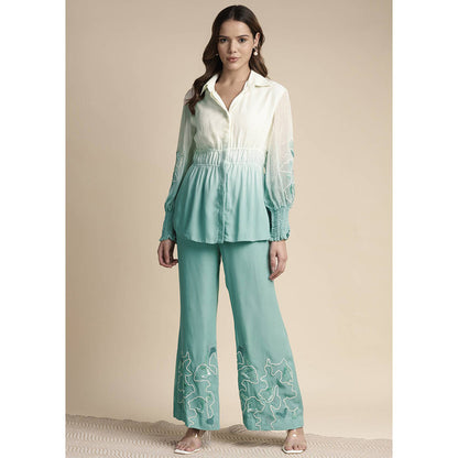 SAKSHI KHETTERPAL Mint Green Ombre Elasticated Co-Ord (Set of 2)