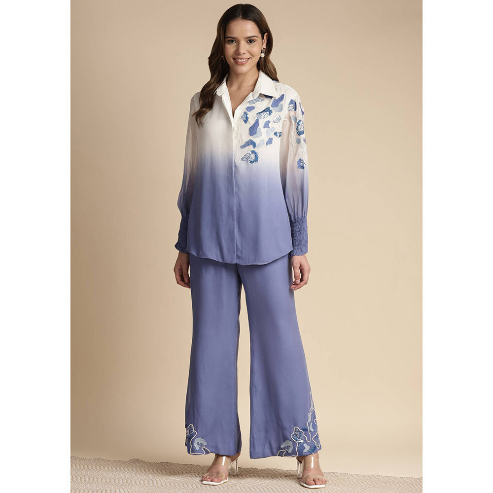 SAKSHI KHETTERPAL Very Peri Purple Ombre Shoulder Embroidered Co-Ord (Set of 2)