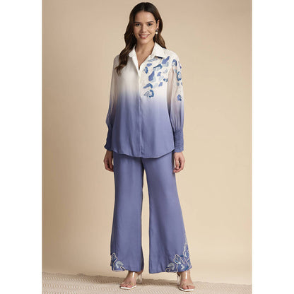 SAKSHI KHETTERPAL Very Peri Purple Ombre Shoulder Embroidered Co-Ord (Set of 2)