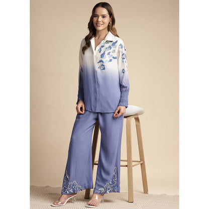 SAKSHI KHETTERPAL Very Peri Purple Ombre Shoulder Embroidered Co-Ord (Set of 2)