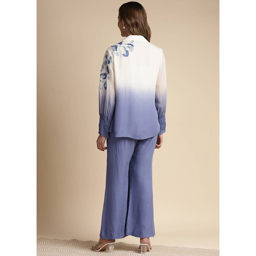 SAKSHI KHETTERPAL Very Peri Purple Ombre Shoulder Embroidered Co-Ord (Set of 2)