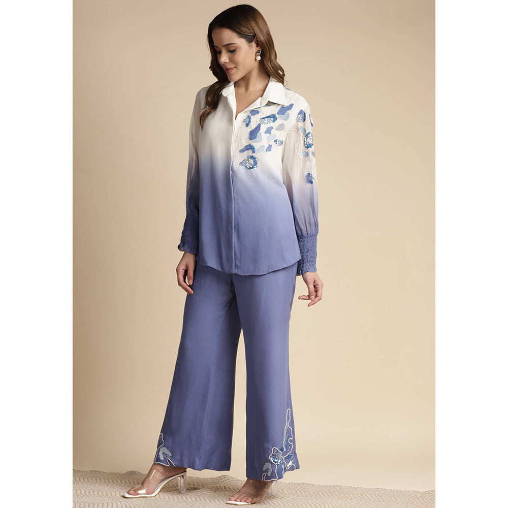 SAKSHI KHETTERPAL Very Peri Purple Ombre Shoulder Embroidered Co-Ord (Set of 2)