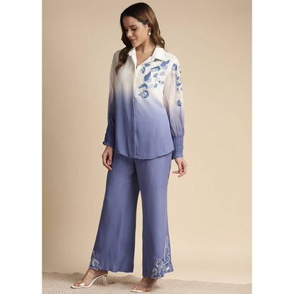 SAKSHI KHETTERPAL Very Peri Purple Ombre Shoulder Embroidered Co-Ord (Set of 2)